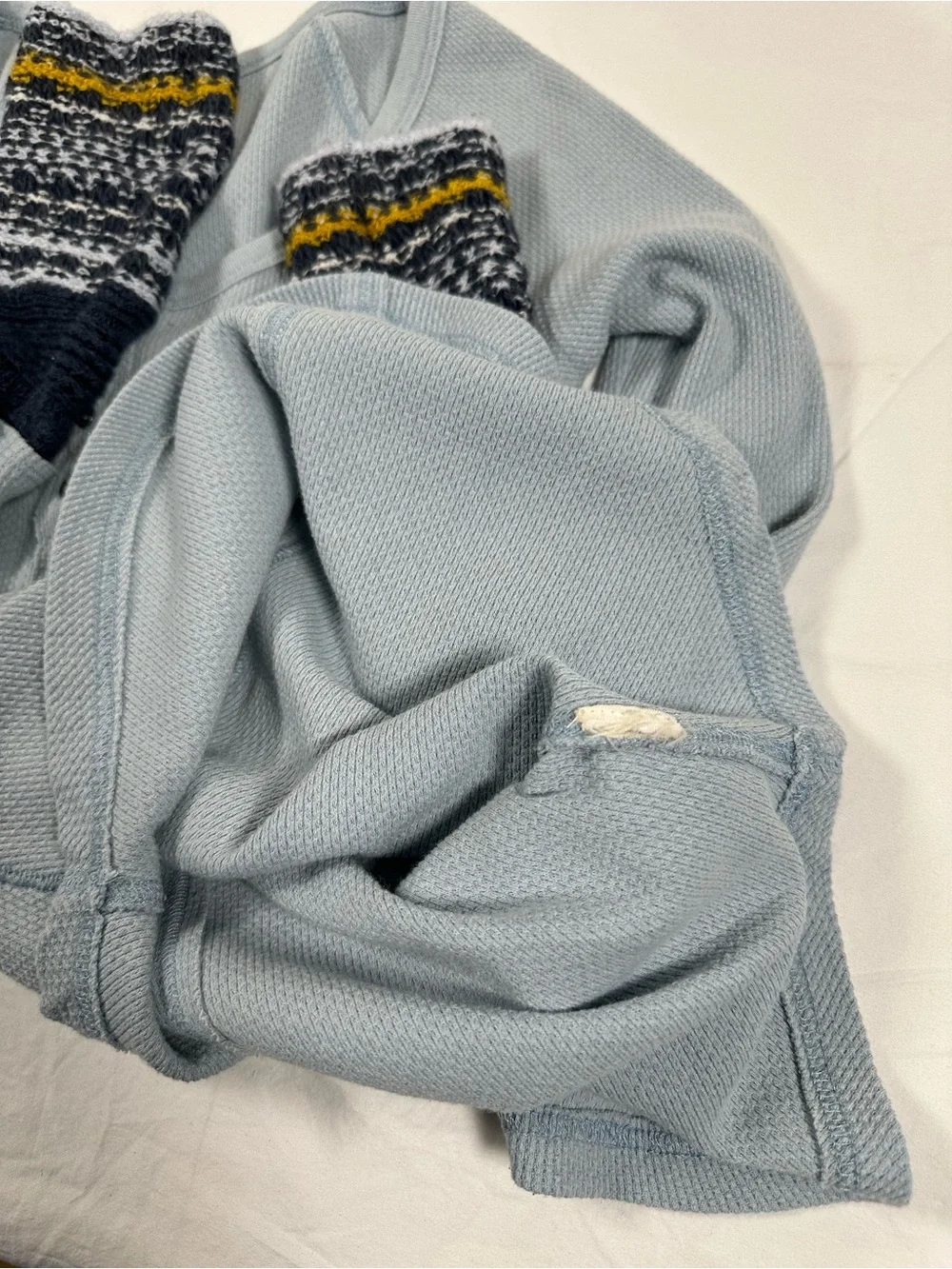 Y2K Free People Ski Lodge Cuff Thermal Henley Lake Blue Combo Size Medium Boho